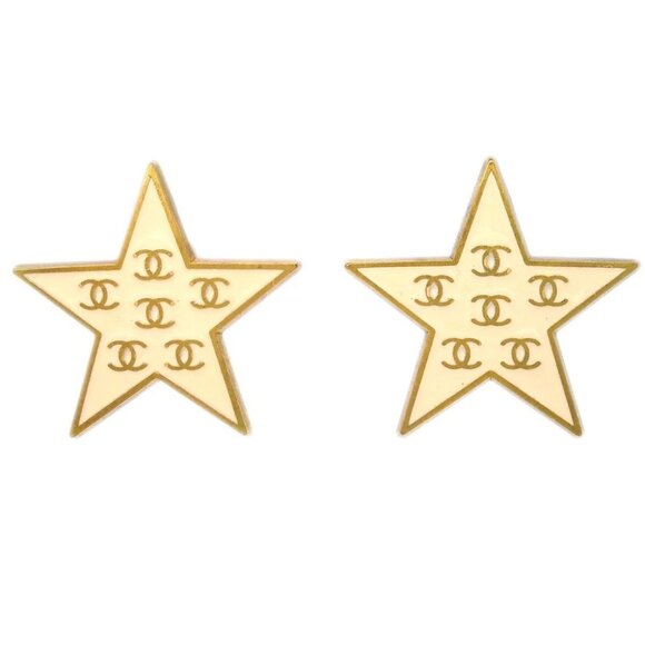 Chanel Star Earrings Clip-On White 01P 164820 - Picture 1 of 4